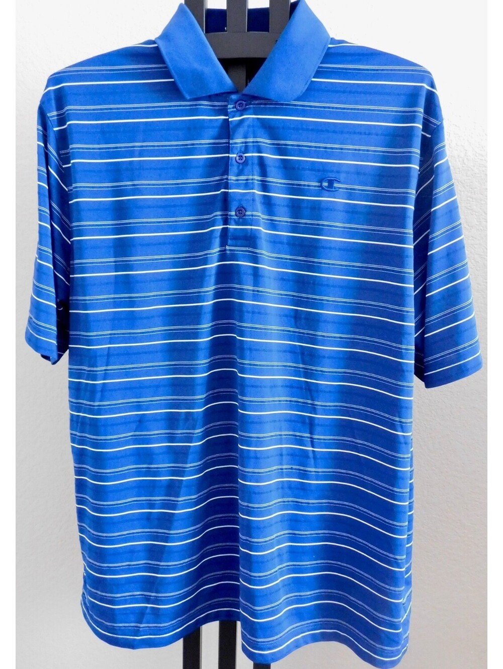 Champion Double Dry Men's XL Blue White Stripe Performance Polo Shirt Polyester